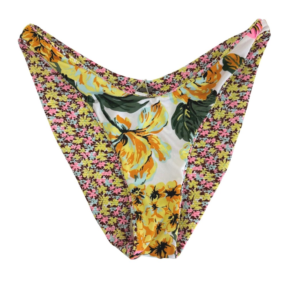 NWT Maaji Reversible Floral Bikini Bottom Size M Smocked High Cut Cheeky Beach‎